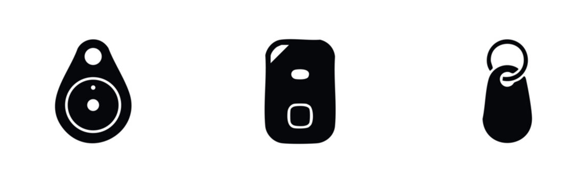 Three black icons for keychains and tags on white background