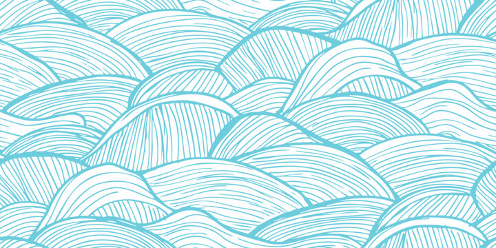 Seamless abstract wave pattern with hand drawn blue lines vector illustration