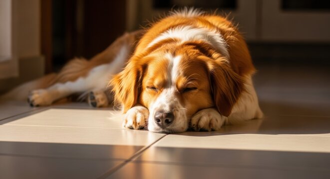 Mixed Breed Dog Baski Resting on Floor, Gigapixel v2 6x
