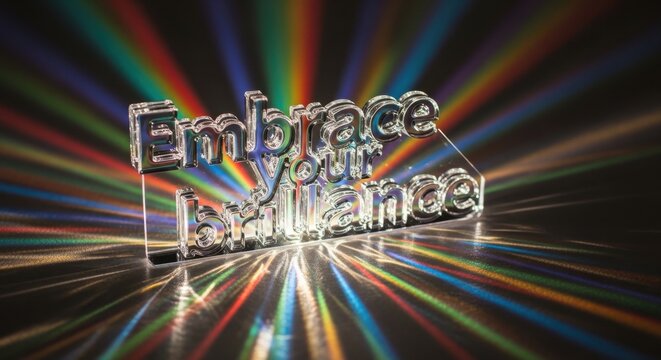 Sculpted Glass Text Refracting Light Spectrum 511
