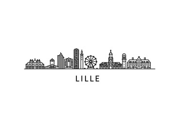 Fototapeta premium Lille city skyline with buildings and ferris wheel in France urban landscape