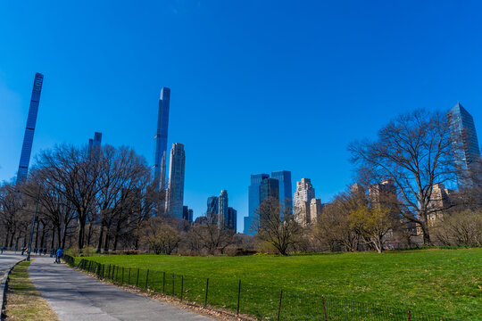 Inside Central Park, New York City on a sunny day in spring