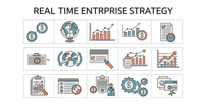 Real Time Enterprise Strategy Icons Set, Business Concept