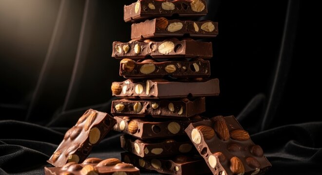 Stacked Dark Bitter Chocolate Squares with Almonds v2