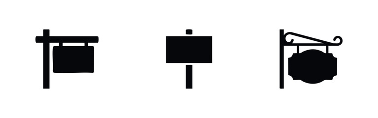 Three signpost icons, various styles, black silhouettes on white background © Prokopchuk