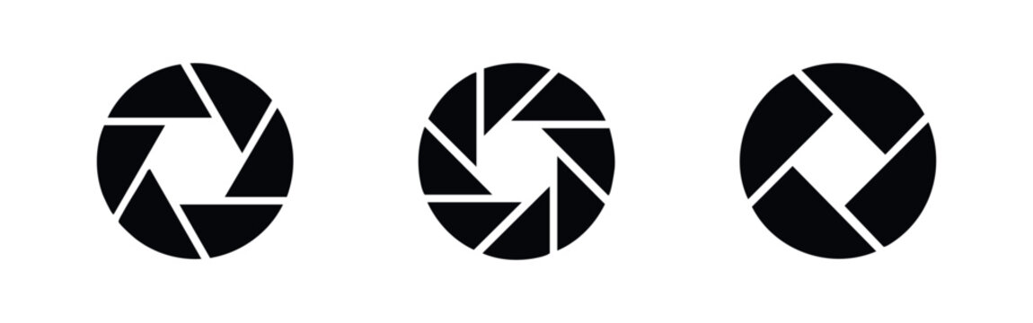 Camera aperture icons with varying blade configurations, black silhouettes on white
