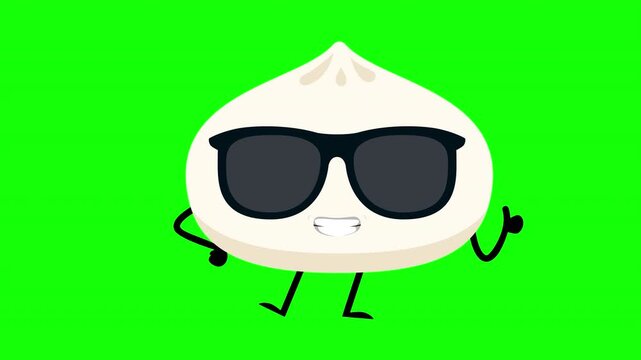 Cute Dumpling Character Wearing Sunglasses Thumbs Up Animation Loop with Alpha Channel