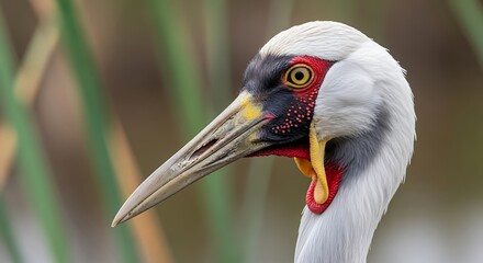 Close-up of a Wattled Cranes Head in Natural Habitat. © Karto