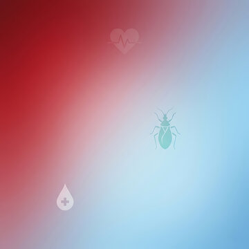 Abstract Medical Background with Heartbeat, Triatomine Bug, and Blood Drop Icons, Red and Blue Gradient Backdrop for Health, Science, and Chagas Disease Presentations, 4k