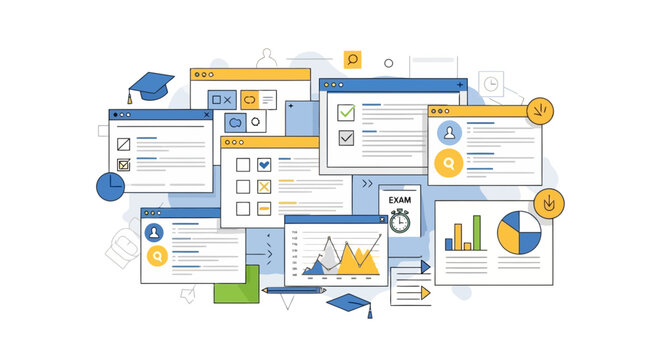 Modern E-learning Platform Dashboard with Educational Data Analysis and Student Progress Tracking Interfaces