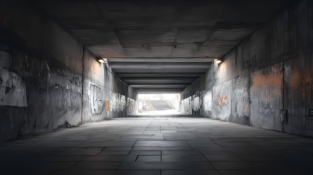 Empty Underpass with Graffiti Walls