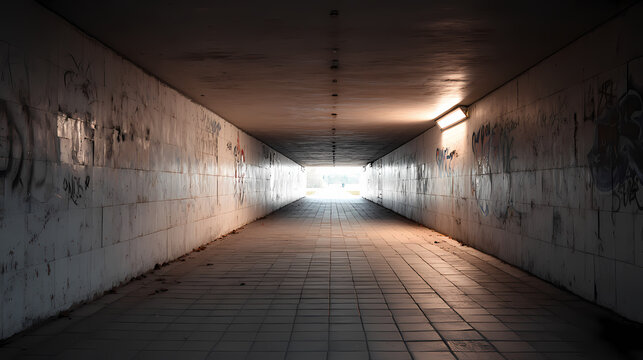 Empty Underpass with Graffiti Walls
