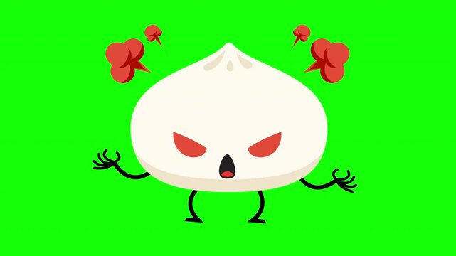 Cute Dumpling Character Angry Expression Animation Loop with Alpha Channel