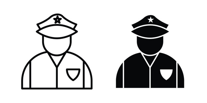Police man icon Flat and linear stroke vector design isolated illustration.