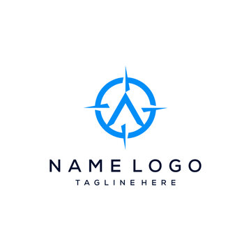 Initial letter A compass with circle round logo design

