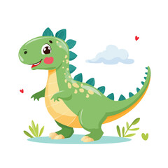 Obraz premium Cartoon dinosaur illustration with happy expression isolated on white background