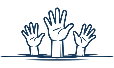 Obraz premium Three hands raised in distress from water, symbolizing help and emergency