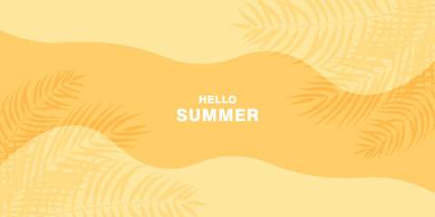 Yellow summer tropical background with tropical palm leaves. Minimal summer creative flat design. Vector illustration © Alfin