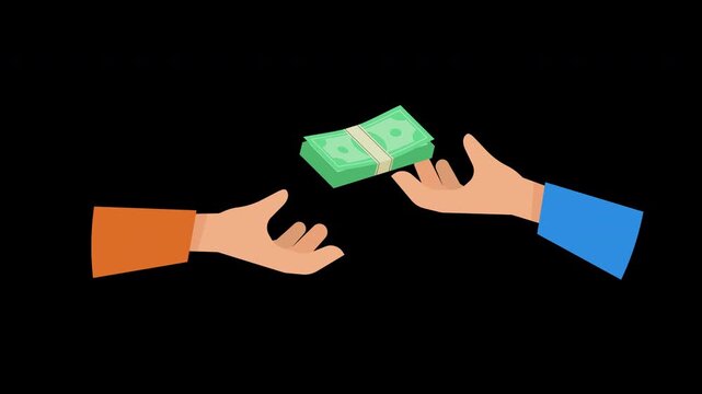 Cash Money Transfer Between Hands Animation Loop with Alpha Channel