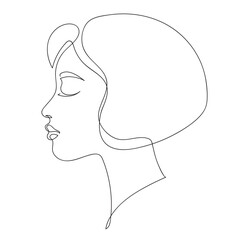 Woman profile. Aphrodite portrait female beauty concept. Continuous line drawing vector illustration © prezent