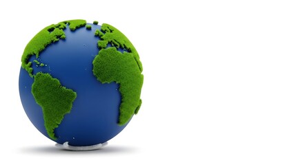 Fototapeta premium Blue globe with green grass continents on white background earth world 1