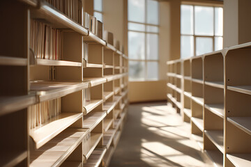 Obraz premium Empty Library Shelves with Soft Natural Light