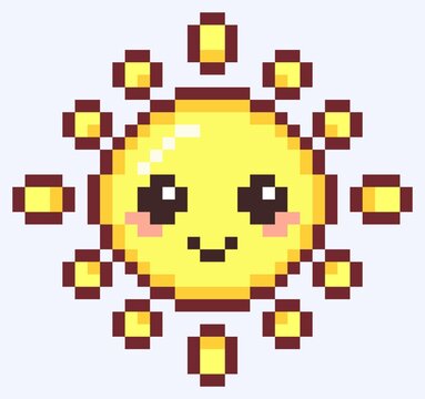 Sun, Cute Pixel Weather Icons Isolated Sun Flat Sticker Style