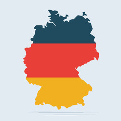 Obraz premium Germany outline with national flag colors illustrated against a light backdrop
