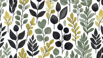 eucalyptus and mint linocut leaves vector seamless pattern © ArtCommercial