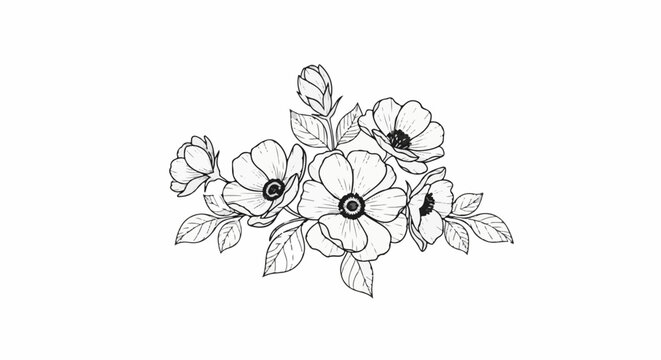 Delicate floral arrangement with blooming anemone flowers and leaves