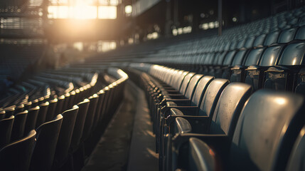 Naklejka premium Empty Stadium Seats with Dramatic Light