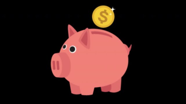 Piggy Bank Savings Coin Drop Animation Loop for Personal Finance and Investment Concept with Alpha Channel