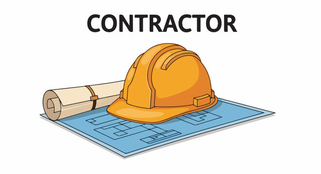 Construction blueprint with safety helmet and rolled plans
