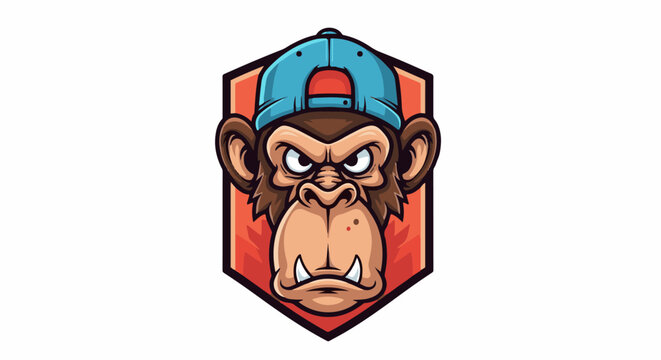 Cartoon monkey face with blue baseball cap and aggressive expression
