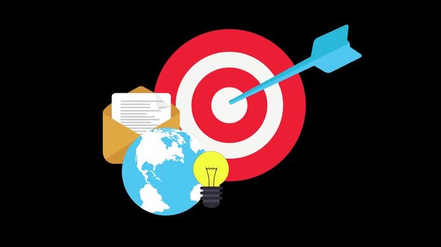 Business Target Strategy Animation with Arrow Hitting Bullseye Marketing Concept Loop with Alpha Channel