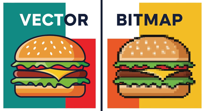 Vector and bitmap hamburger illustrations compared.