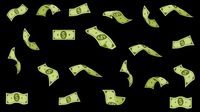 Falling Dollar Banknotes Money Rain Animation Seamless Cash Loop with Alpha Channel