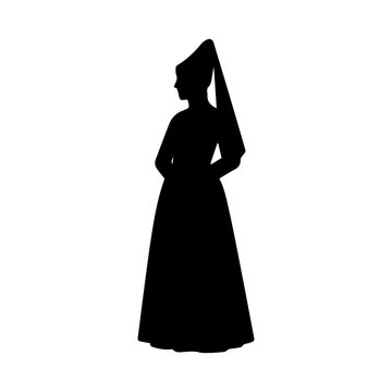 Medieval lady silhouette wearing hennin with veil