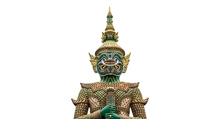 Obraz premium Thai Temple Guardian Statue - A Detailed and Focused View.
