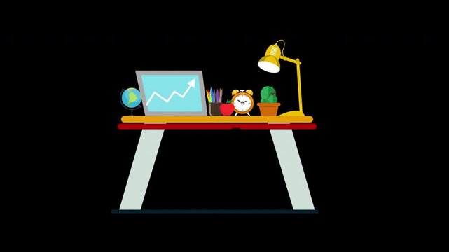 Office Desk Business Growth Chart Animation Workplace Productivity Loop with Alpha Channel