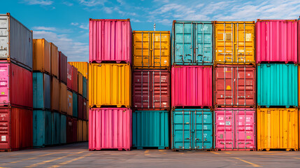 Fototapeta premium Empty Shipping Containers Stacked in Port Yard