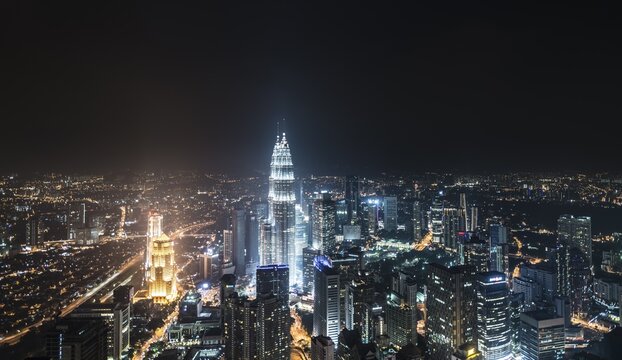 Skyline at night, Petronas Towers, Kuala Lumpur, Malaysia