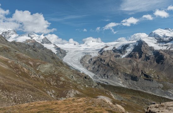 Glacier tongue, view from the Unterrothorn to the Findel Glacier, Zermatt, Valais, Switzerland