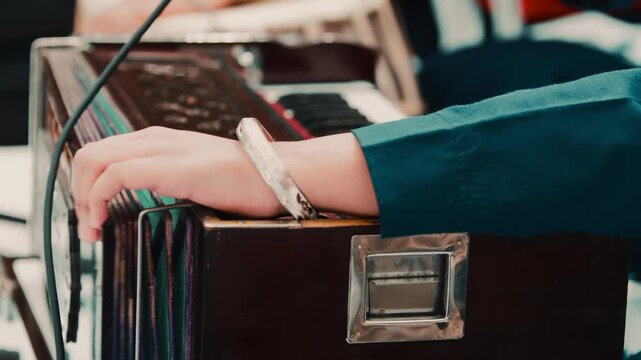 Indian plays Sikh prayer music with harmonium keyboard during Vaisakhi