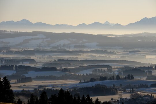 Morning mood before sunrise, Auerberg, Markt Oberdorf, Allgaeu, Bavaria, Germany, Europe