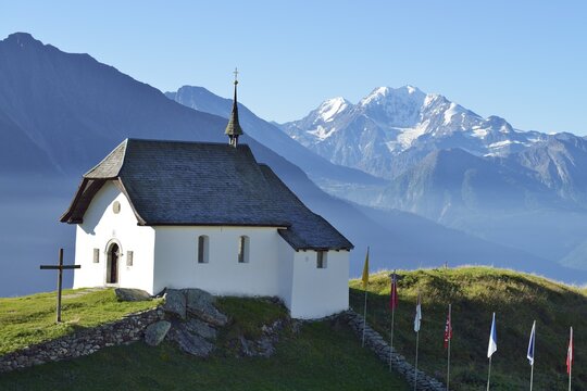 Old mountain church in the village of Bettmeralp, Canton of Valais, Switzerland