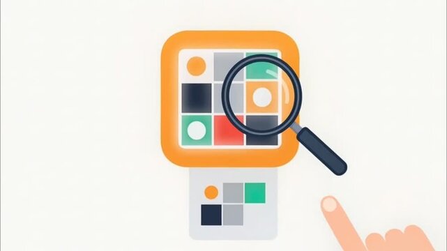 Hand holding magnifying glass over graphics.