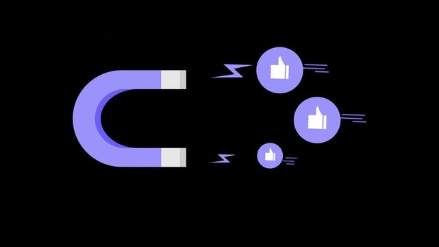 Social Media Like Magnet Animation Loop Attracting Thumbs Up Icons with Alpha Channel