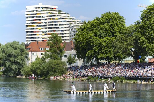 Fischerstechen on the Danube, old custom in Ulm, Swabian Alb, Baden-W&uuml;rttemberg, Germany