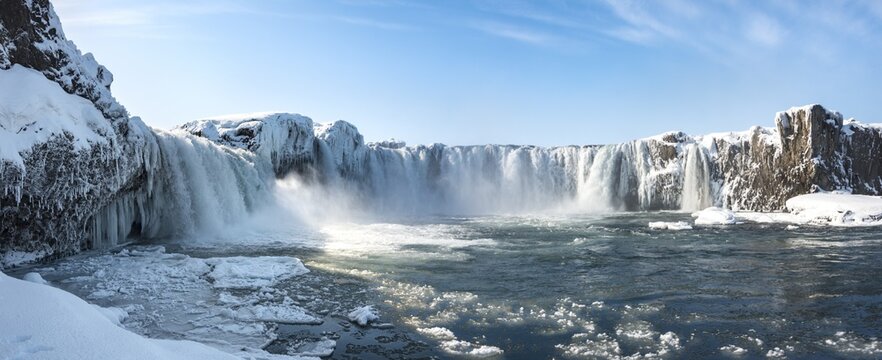 Go&eth;afoss Waterfall in winter with snow and ice, Northwestern Region, Iceland